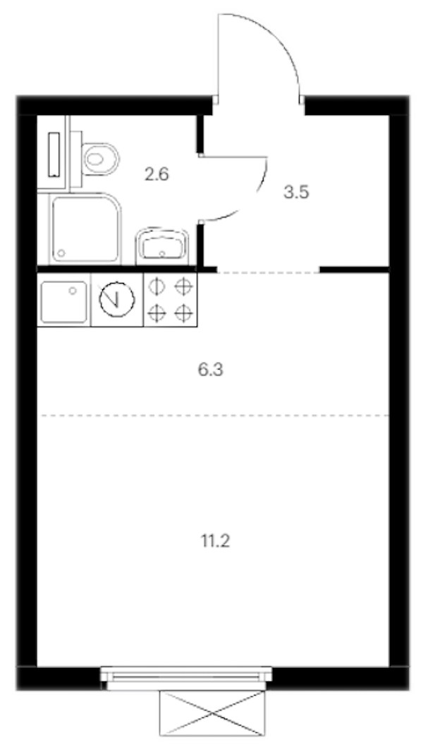 Квартира студия 23.6 м², 5/12 эт., ЖК «Витебский парк»